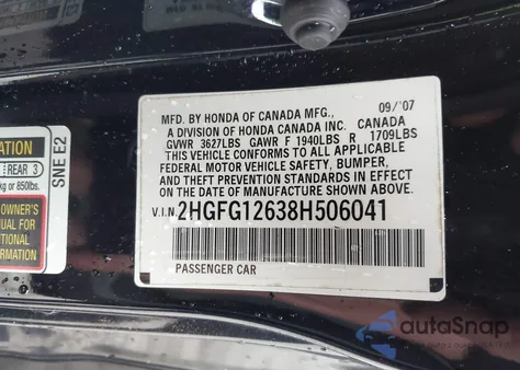 2008 Honda Civic Lx из США, поврежденный, VIN 2HGFG12638H506041